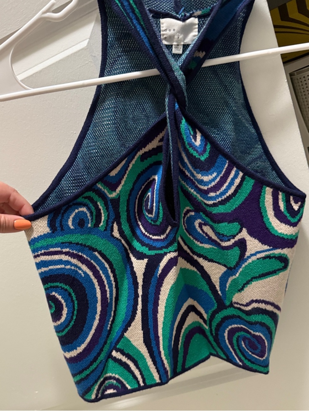 Abstract Swirl Knit Halter Tank Top - Blue/Green